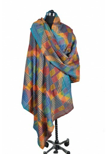 Geometric Kantha on (tie & dye) Tussar