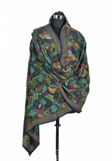 Leaves Kantha on Crepe
