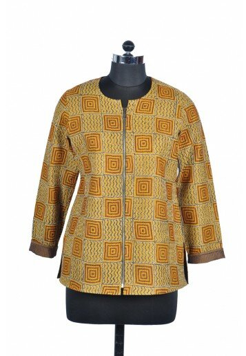 Biker Style Kantha Embroidered Tussar Jacket