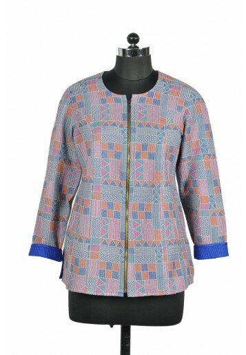 Biker Style Kantha Embroidered Jacket