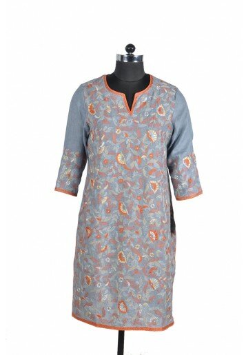 Kantha Embroidered Cotton Kurta