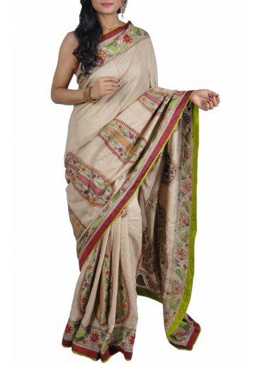 Kantha Embroidered Tussar Saree