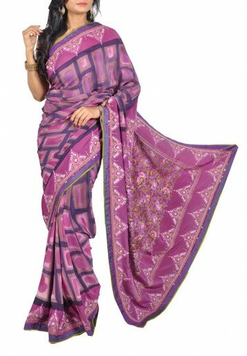 Kantha Embroidered Crepe Saree