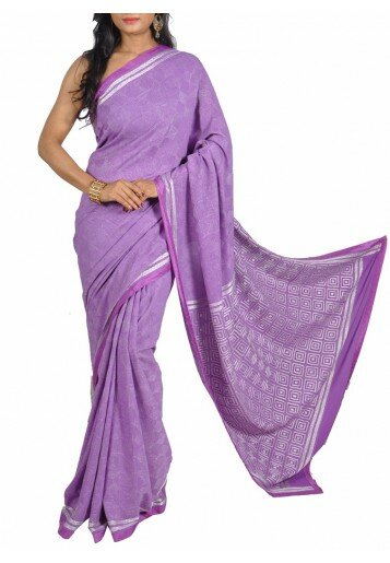Kantha Embroidered (Geometric) Crepe Saree