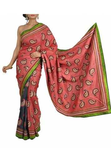 Kantha Embroidered Tye & Dye Tussar Saree