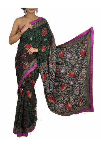 Kantha Embroidered (Floral) Crepe Saree