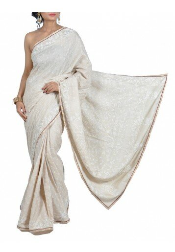 Kantha Embroidered (Floral) Tussar Saree