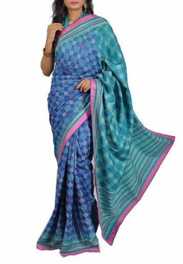 Kantha Embroidered (Geometric) Tussar Saree