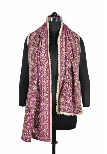 Jaal Kantha on Silk with Lace